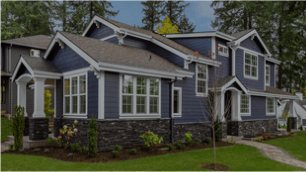 A screenshot of a blue colored residential home with white trim